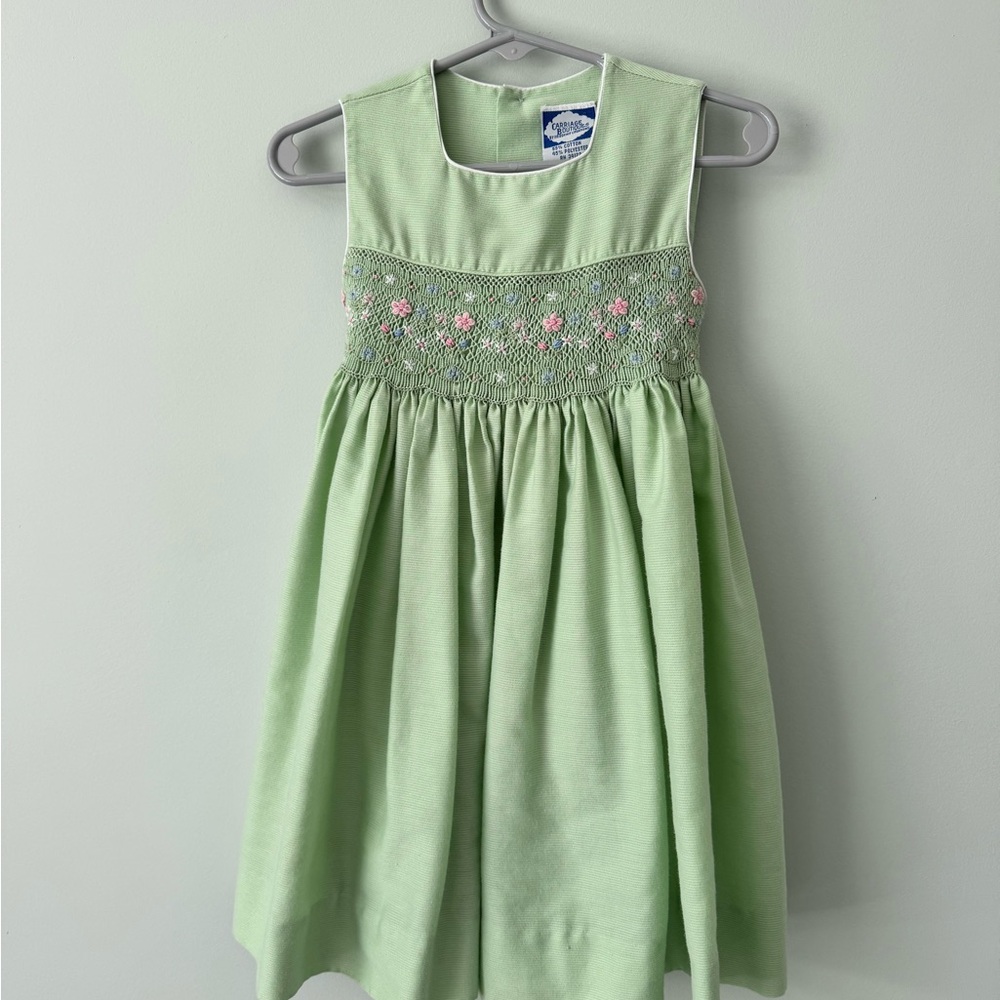 Carriage Boutique Green Smocked Toddler Dress with Tie